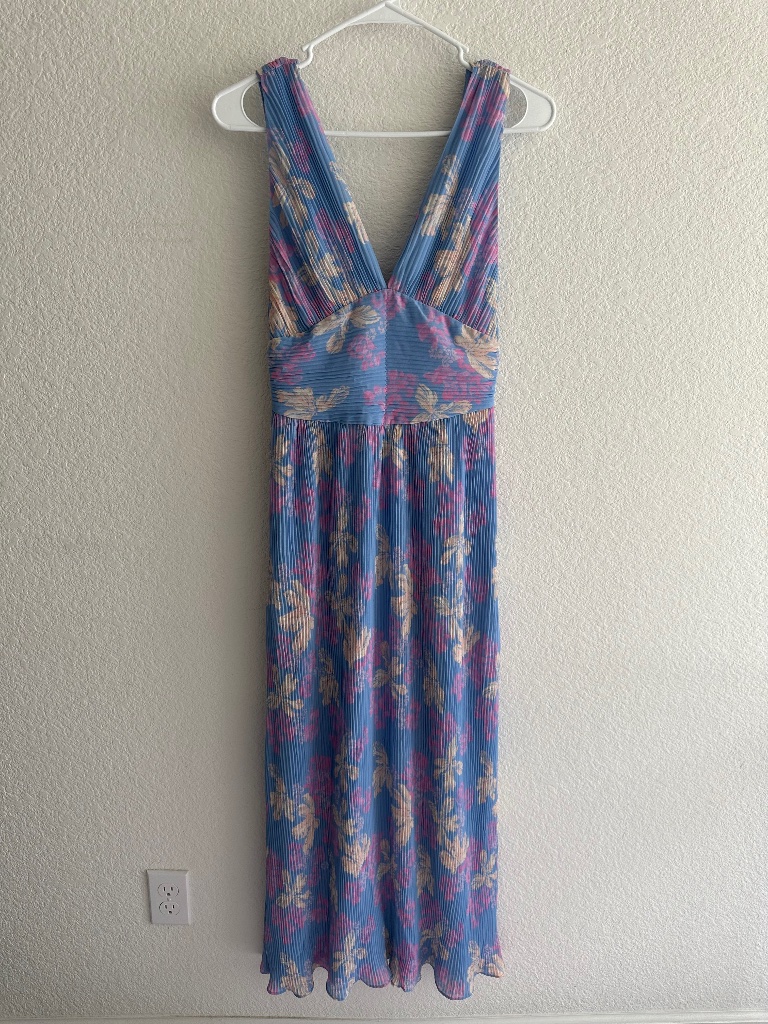 Sabo Luxe Women's Charlie Pleated Dress In Iris Lacy Size 2/Xs